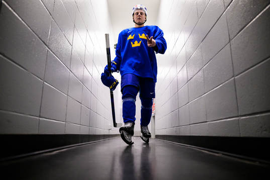 Emil Andrae of the Swedish under-20 national ice hockey team