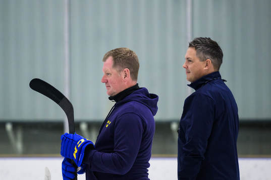 Goaltender coach Peter Andersson and head coach Tomas