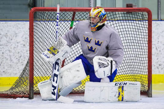 Goaltender Carl Lindbom of the Swedish under-20 national