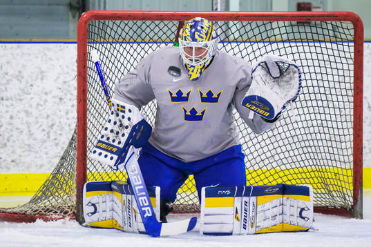 Goaltender Calle Clang of the Swedish under-20 national ice