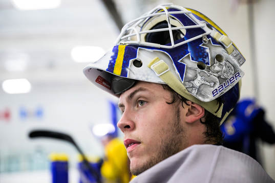 Goaltender Jesper Wallstedt of the Swedish under-20