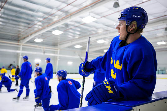 Emil Andrae of the Swedish under-20 national ice hockey team