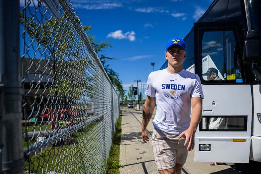 Emil Andrae of the Swedish under-20 national ice hockey team
