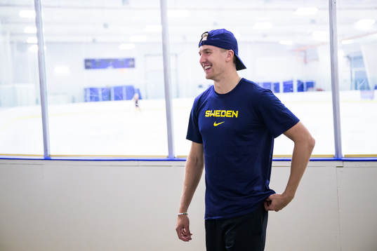 Linus Sjödin of the Swedish under-20 national ice hockey