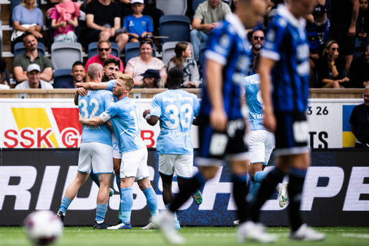 Malmö FFs Jo Inge Berget och Moustafa Zeidan jublar