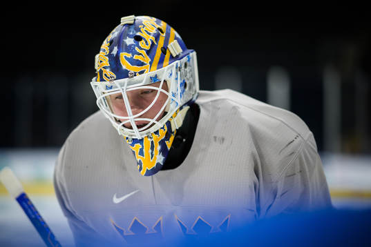 Goaltender Calle Clang of the Swedish under-20 national ice