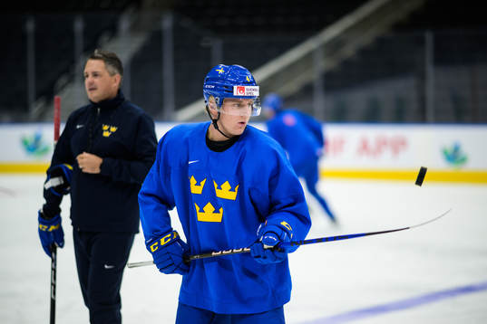 Emil Andrae of the Swedish under-20 national ice hockey team