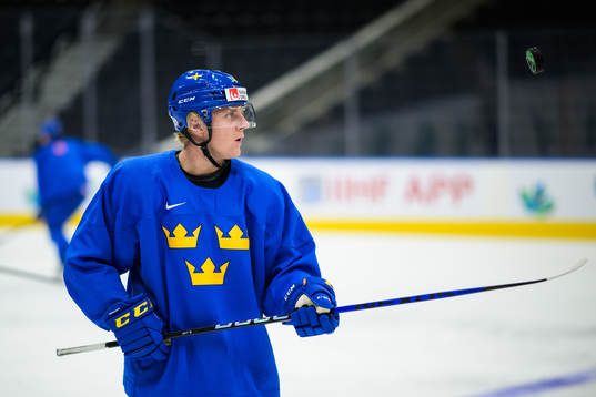 Emil Andrae of the Swedish under-20 national ice hockey team