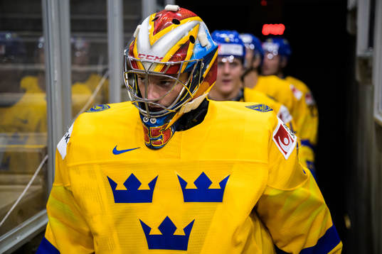 Goaltender Carl Lindbom of Sweden