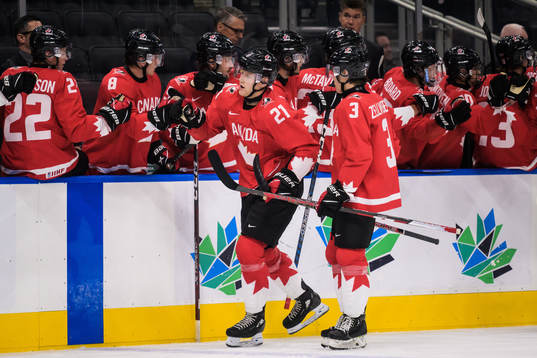 Nathan Gaucher of Canada celebrates the 1-0 goal