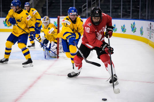 Ludvig Jansson of Sweden and Logan Stankoven of Canada