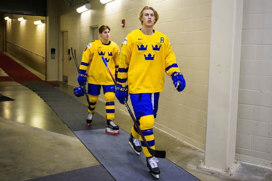 Daniel Ljungman and Simon Edvinsson of Sweden walk to a