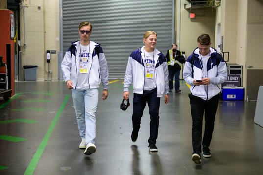 Goaltender Calle Clang, Emil Andrae and Oskar Magnusson of