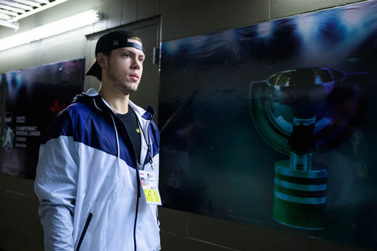 Goaltender Jesper Wallstedt of Sweden arrives to the arena