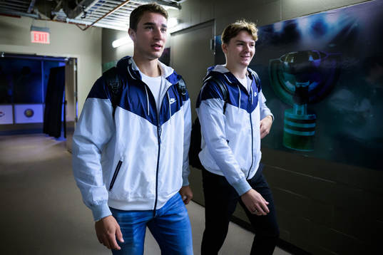 Daniel Torgersson and Helge Grans of Sweden arrive to the
