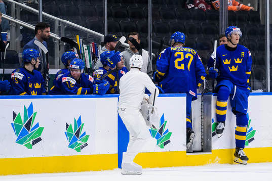 Theodor Niederbach of Sweden leaves the ice