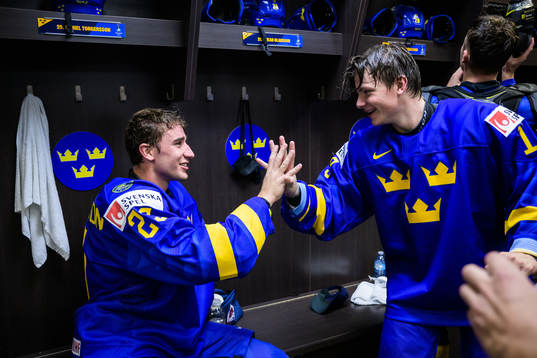 Daniel Torgersson and Victor Stjernborg of Sweden celebrate