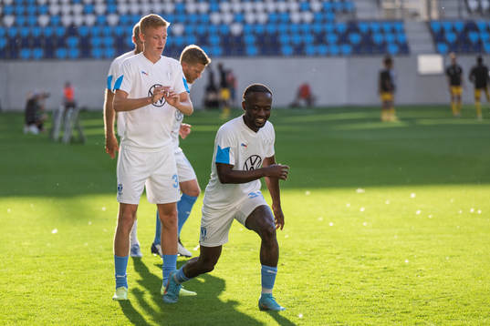 Hugo Larsson and Mohamed Buya Turay of Malmö FF