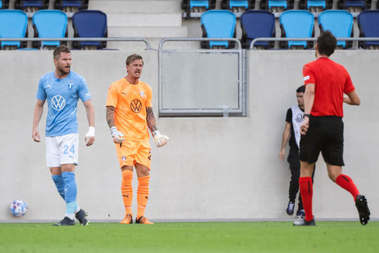 Goalkeeper Johan Dahlin of Malmö reacts