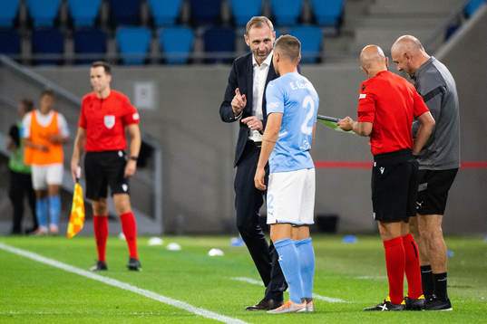 Coach Andreas Georgson and Eric Larsson of Malmö FF