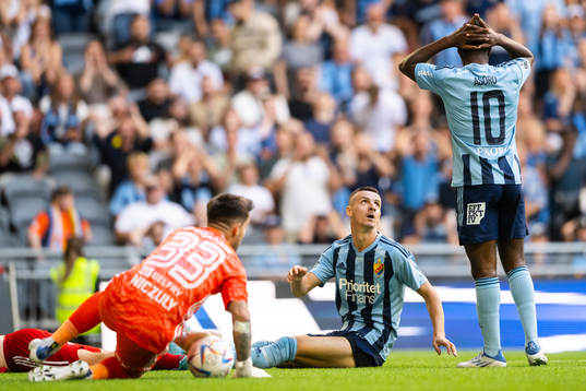 Haris Radetinac and Joel Asoro of Djurgårdenduring look