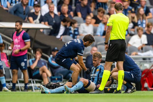 Rasmus Schüller of Djurgården in pain