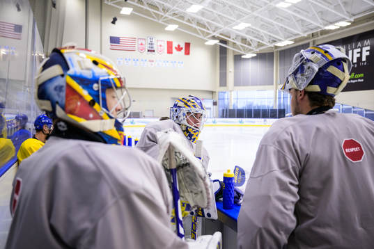 Goaltenders Carl Lindbom, Calle Clang and Jesper Wallstedt