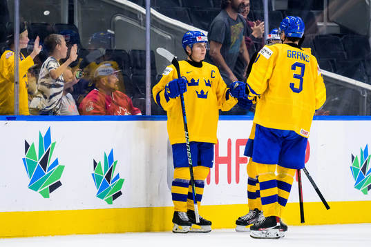 Emil Andrae and Helge Grans of Sweden celebrate