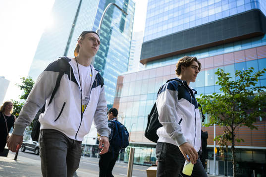 Jonathan Lekkerimäki and Liam Öhgren of Sweden arrive to