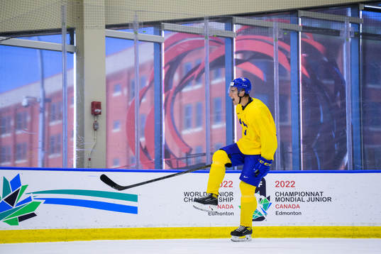 Daniel Torgersson of Sweden celebrates at a practice session