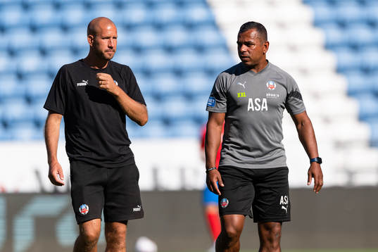 Helsingborgs båda tränare Mattias Lindström och Alvaro