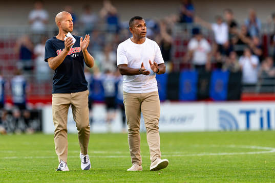 Helsingborgs tränare Mattias Lindström och Alvaro Santos