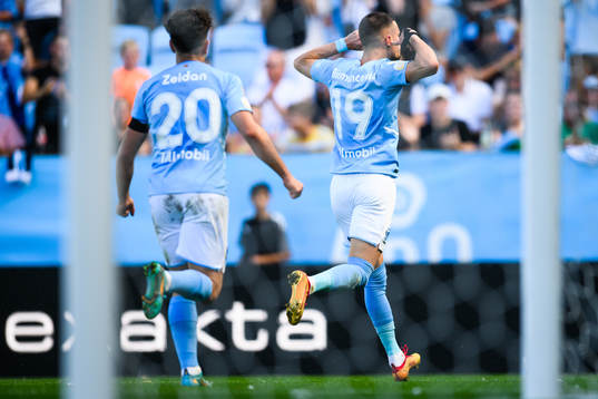 Malmö FFs Moustafa Zeidan och Veljko Birmancevic jublar
