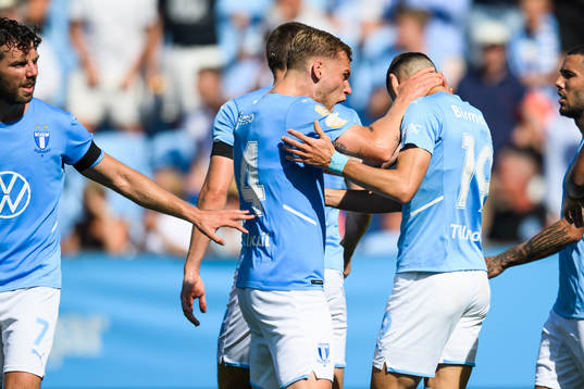 Malmö FFs Felix Beijmo och Veljko Birmancevic jublar