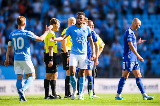 Malmö FFs Anders Christiansen och Isaac Kiese Thelin jublar