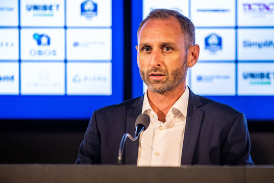 Malmö FFs tränare Andreas Georgson vid en presskonferens