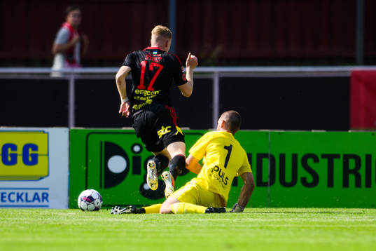 Östersunds Malcolm Stolt och Skövde AIKs målvakt Markus