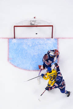 Goaltender Kaidan Mbereko of USA lets in the 3-1 goal from