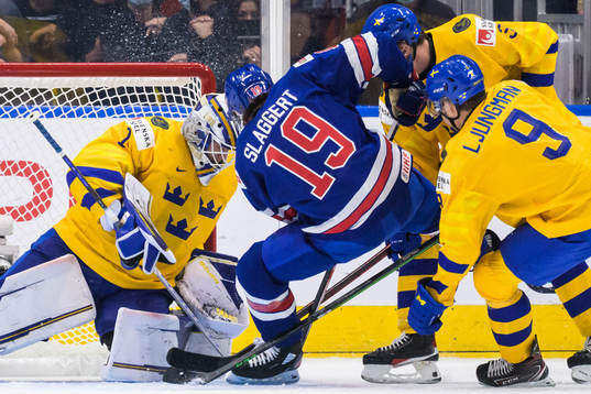 Goaltender Jesper Wallstedt, Helge Grans and Daniel