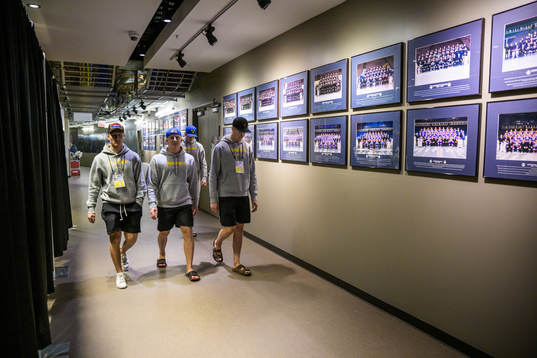 Oskar Magnusson, Emil Andrae, Oskar Olausson and goaltender