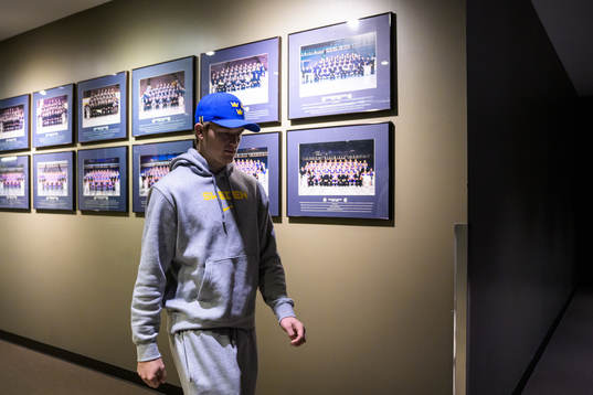 Oskar Olausson of Sweden arrives to the arena for a