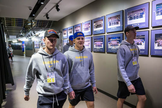 Oskar Magnusson, Emil Andrae and goaltender Calle Clang of