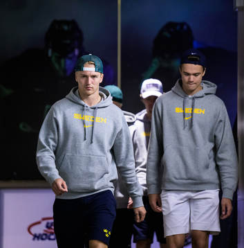 Linus Sjödin and William Wallinder of Sweden arrive to the