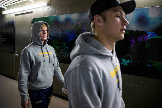 Åke Stakkestad and Fabian Lysell of Sweden arrive to the
