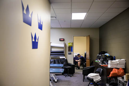 Equipment manager Andy Fagerström of Sweden taking a break