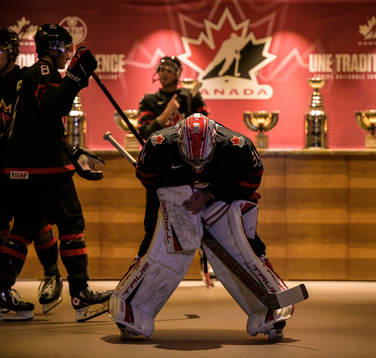 Goaltender Dylan Garand of Canada waits to walk to the ice