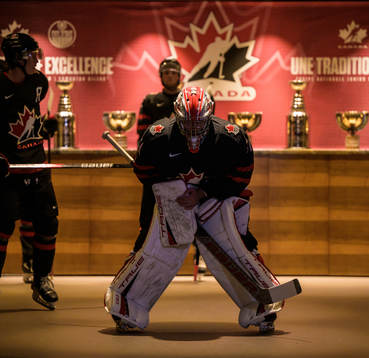 Goaltender Dylan Garand of Canada waits to walk to the ice