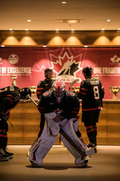 Goaltender Dylan Garand of Canada waits to walk to the ice