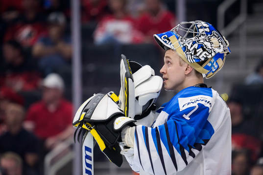 Goaltender Leevi Meriläinen of Finland