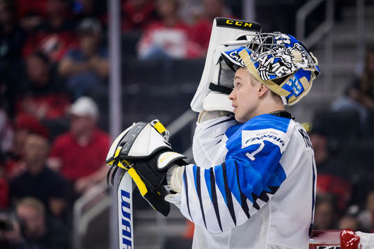Goaltender Leevi Meriläinen of Finland